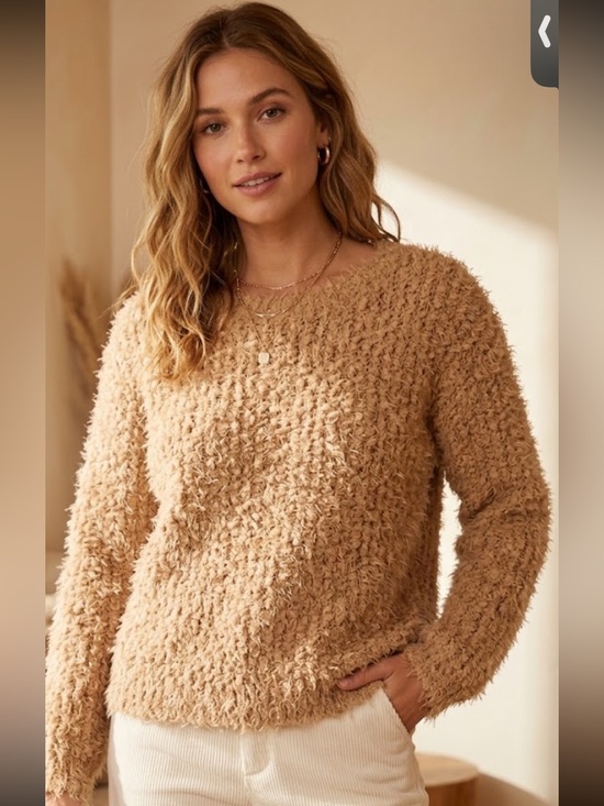 POL Sweaters - POL Tan Textured Fuzzy scoop neck Sweater NWT
